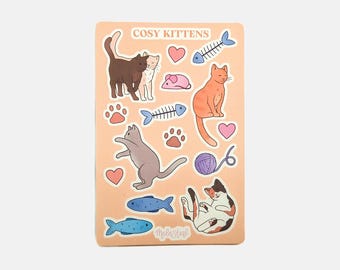 Katten stickervel | Matte finish - vinyl stickervel - stickers voor laptop, drinkfles, notitieboek - schattige kawaii katten stickers