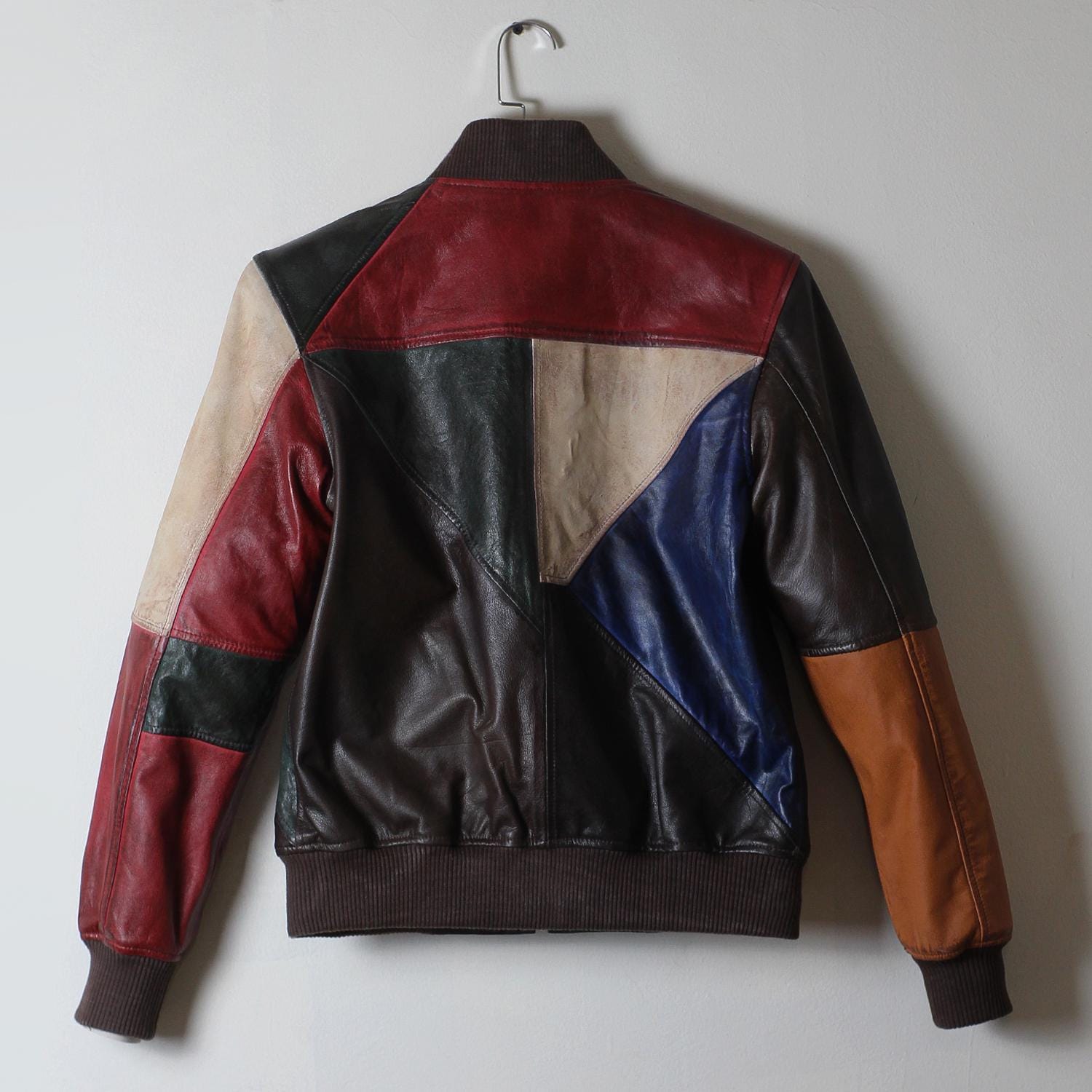 Oversized Patchwork Leather Bomber Jacket – Unisex Relaxed Fit 