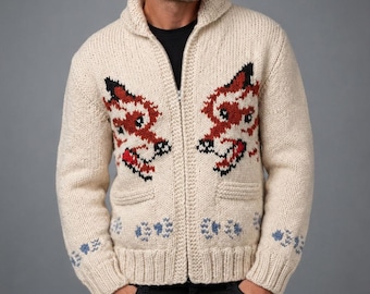 Ryan Gosling Fox Sweater Inspired by Hail Mary | Wolf Sweater | Hand Knit Soft Wool Men And Women Zip Sweater