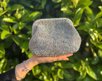 Handmade Metallic Crochet Clutch Bag, Kiss-Lock Closure