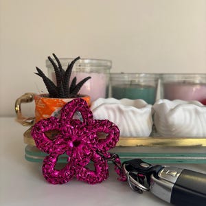 Pink Flower Bag Charm: Crochet Keychain, Y2K Kawaii Accessory