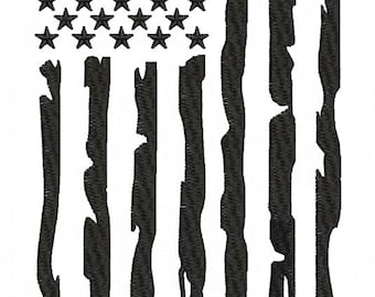 Diseño de bordado de bandera estadounidense en blanco y negro, diseño de bordado vertical de bandera de EE. UU., diseño de espalda de chaqueta de 8,51 x 4,07 pulgadas, descarga digital