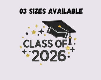 Diseño de bordado para el año de graduación 2026, archivo para máquina de bordar, descarga instantánea.