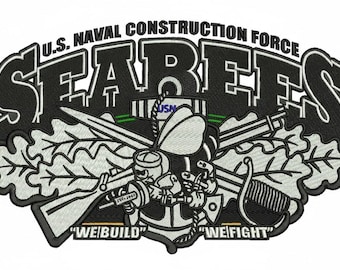 Diseño de bordado para la espalda de la chaqueta Seabees, insignia militar (descarga digital)
