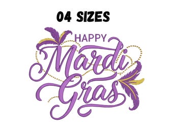 Diseño de bordado de Mardi Gras: Morado festivo y dorado, 4 tamaños (archivos de descarga instantánea)