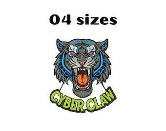 Diseño de bordado de tigre cibernético: patrón de animal realista (4 tamaños) (descarga instantánea)