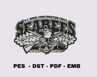 Diseño de bordado para la espalda de la chaqueta Seabees, insignia militar (descarga digital)