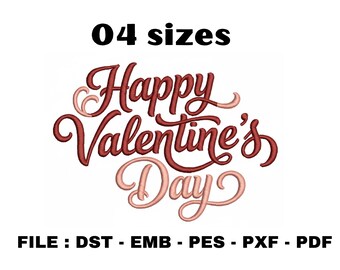 Diseño de bordado a máquina "Feliz Día de San Valentín", 4 tamaños, tema de amor rosa (4,61 x 6,93) (descarga digital)