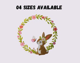 Diseño de bordado de marco con monograma de conejito de Pascua y corona de conejo (descarga instantánea)