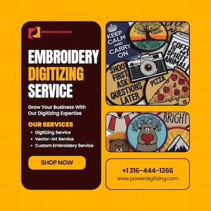 Custom Embroidery Digitizing, Logo Digitizing, Embroidery Digitizing Service, Image Digitizing Embroidery, Custom Digitize