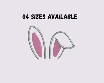 Diseño de bordado de orejas de conejo, archivo de bordado a máquina de Pascua, 4 tamaños, descarga instantánea