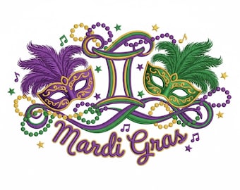 Diseño de bordado de máscara de Mardi Gras, archivo para la espalda de la chaqueta de Nueva Orleans (6,91 x 5,29) (Descarga digital)