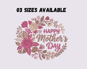 Diseño de bordado de corona floral, Feliz Día de la Madre, Descarga instantánea (3 tamaños)