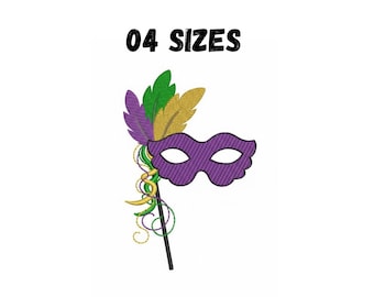Máscara de Carnaval de Mardi Gras con diseño bordado de plumas (4 tamaños) (Descarga digital)