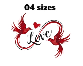 Diseño de bordado de pájaros enamorados - Patrón de pareja familiar (Descarga digital PES)