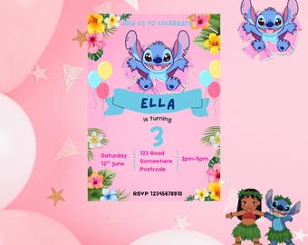 Stitch Birthday Invitation | Editable Template | Cute Stitch Party Invite | Canva Template | Instant download | 3rd Kids Birthday Invite