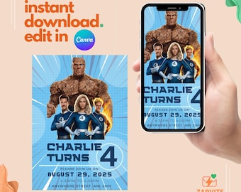 The Fantastic Four Birthday Invite | The Fantastic Four Birthday Invitation | Fantastic 4 Invitation Digital | Fantastic 4 movie theme