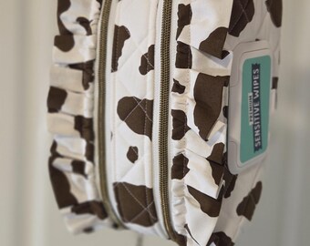 Brown Cow Print Diaper + Wipe Pouch W/ Ruffles
