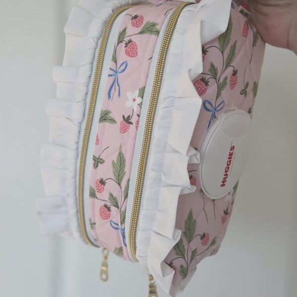 Strawberry Diaper + Wipe Pouch W/ Ruffles