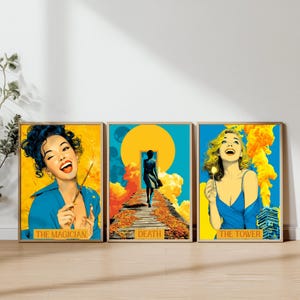 Vintage Pop Art All 22 Major Arcana Tarot Card Spiritual Art, Digital Download, The Sun, The Moon, The Star, The Lovers,  Modern Tarot