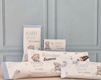 Confiserie personnalisée – Baby Shower Ourson Bleu - kinder bueno baby shower