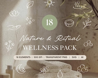 18 Nature and Wellness Icons SVG PNG AI | Self Care Clipart Bundle (Digital Download)