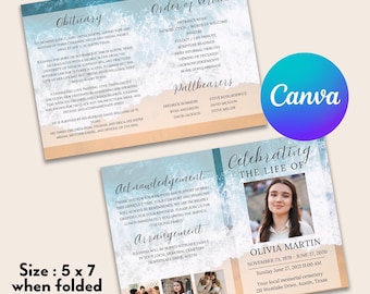 Szablon programu pogrzebowego | Program celebracji życia | Edytowalny program pamiątkowy Canva | Dwuczęściowa broszura pogrzebowa | Natychmiastowe pobranie