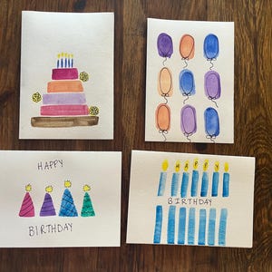 Cartões de aniversário em aquarela