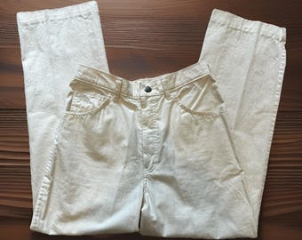 Vintage Kenny Rogers westerncollectie jeans | Crèmekleurige rechte pijpen met hoge taille | Maat 3/4 | Mode voor countrymuziek uit de jaren 80