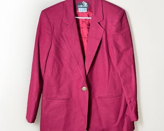 Vtg Sag Harbor Blazer Woman's 12 100% Wool Jacket Burgundy Academia Preppy