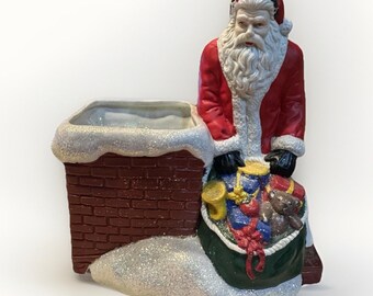 Vintage Claire Burke Ceramic Santa Claus Vintage Candy Dish, Potpourri, Planter