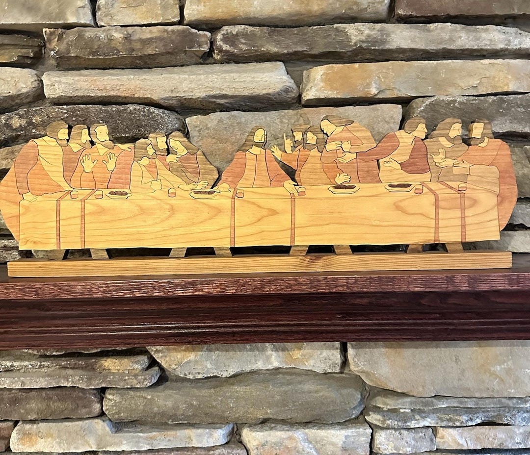 Rustic Last Supper Handmade Wooden Last Supper Folk Art Sculpture – 24” Religious Tabletop ...