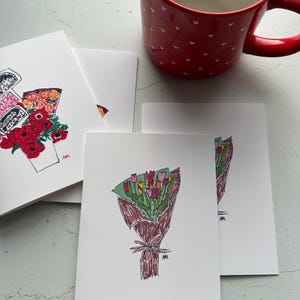 Set of 10 Valentine’s Day Tulips Bouquet Blank Notecards