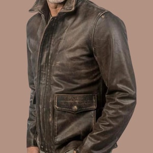 Vintage A2 Military Leather Jacket Men’s Handmade Biker Distressed Brown Cowhide Streetwear Motorcycle Coat Rare Style