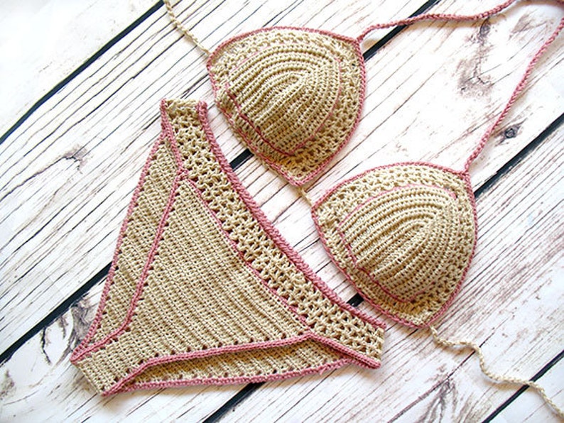 Crochet bikini set in sand/pink Crochet swimsuit Crocheted | Etsy