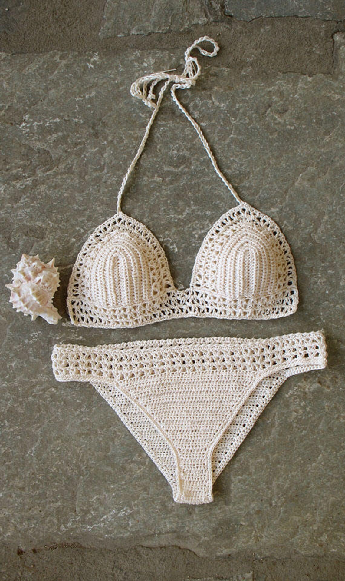 Sea foam Crochet bikini set Triangle bikini Crochet Etsy