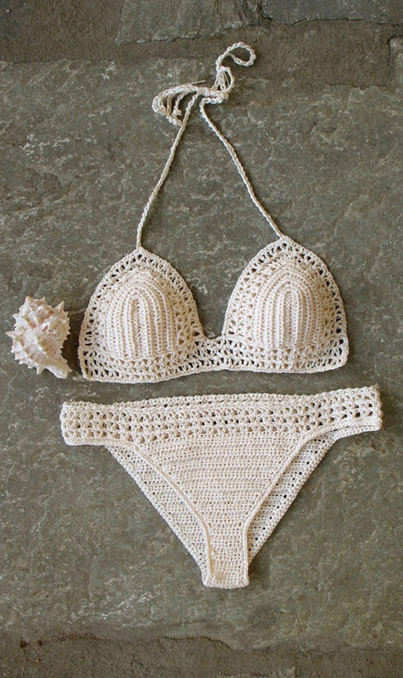 Sea Foam Crochet Bikini Set Triangle Bikini Crochet Etsy