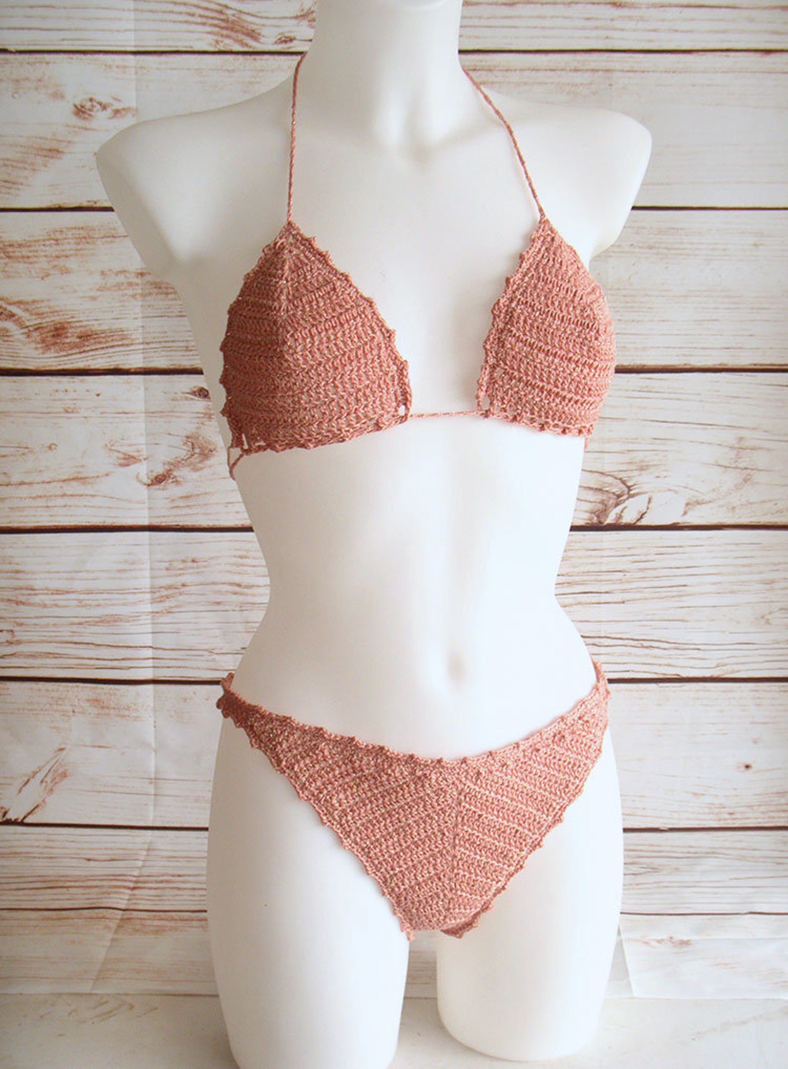 High waisted bikini in nude pink Crochet bikini High waisted Etsy