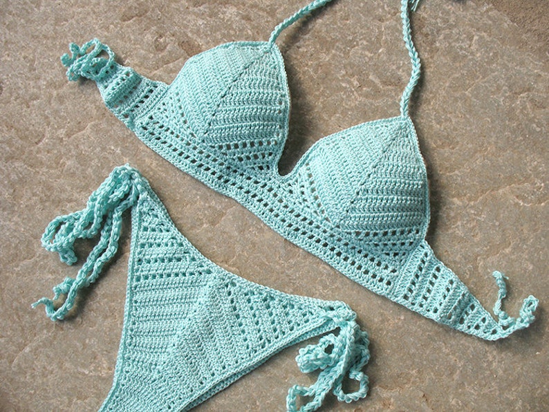 Crochet bikini in mint, Boho bikini, Crochet swimsuit, Sexy bikini, Woman b...