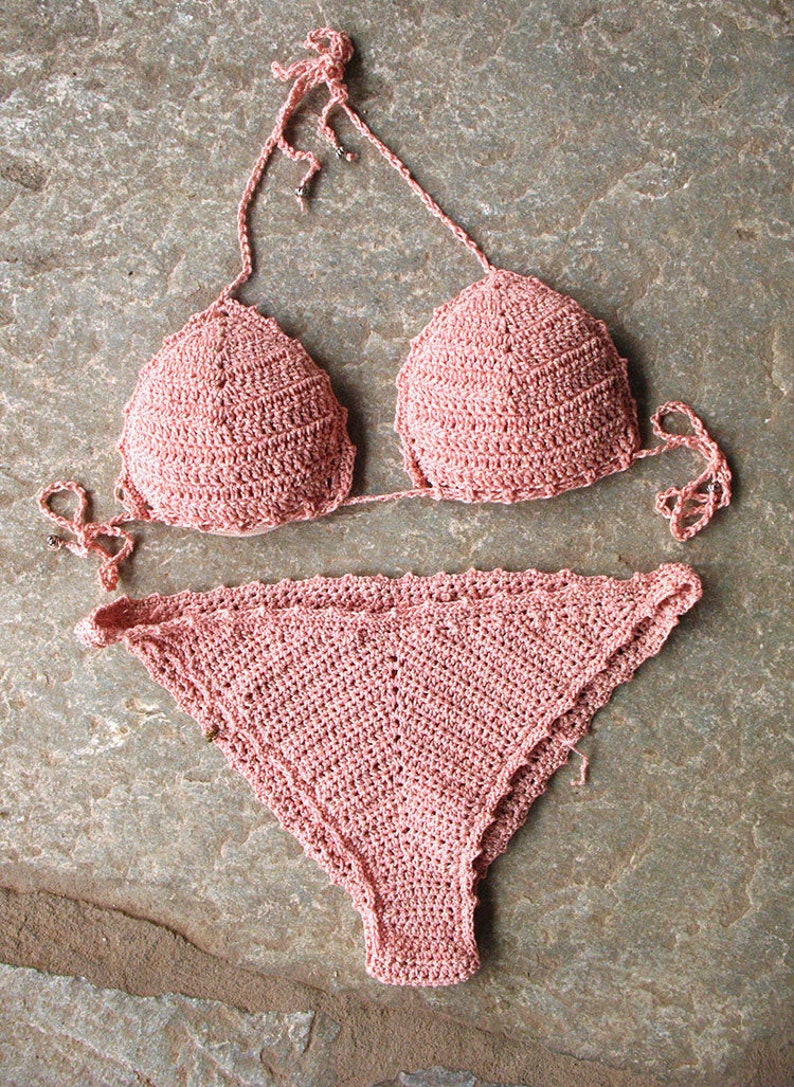 High waisted bikini in nude pink Crochet bikini High waisted Etsy