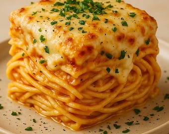Receta de cazuela cremosa de espaguetis al horno (PDF) / Cena familiar con queso / Comida fácil entre semana / Descarga digital de recetas