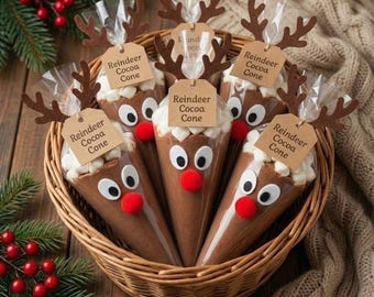 Rentier Heiße Schokolade Rezept & Tags, DIY Kakaokegel Anleitung zum digitalen Download, Weihnachtsfeier Geschenk Vorlage PDF