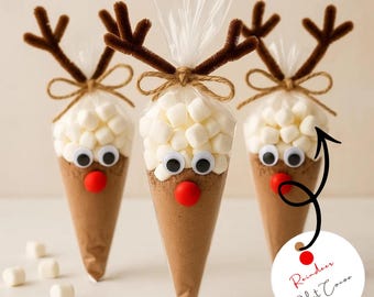 Printable Reindeer Hot Chocolate Recipe & Gift Tags | DIY Christmas Classroom Favors | Holiday Cocoa Cone Guide | Kids Activity PDF
