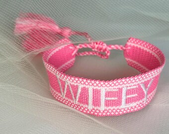 Embroidered Wifey Bracelet for Bachelorette Gift Bracelet for Hipster Bride Gift for Bridal Shower Jewelry Custom Engagement Gift for Her
