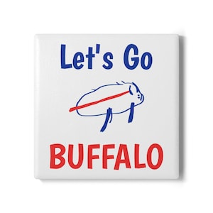 Posavasos de cerámica de búfalo (cuadrado de 4 x 4): regalo para fanáticos de los deportes, decoración de bar para el hogar, posavasos de equipo de fútbol, ¡Vamos Buffalo!