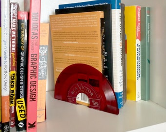 Vinyl Record Bookends, Red Colored Vinyl, Music Lover Gift, Indie Sleaze Style