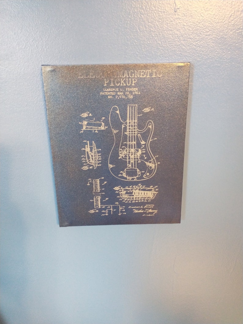 Laser Etched Blueprint Art of a Fender Bass Pickup Etsy