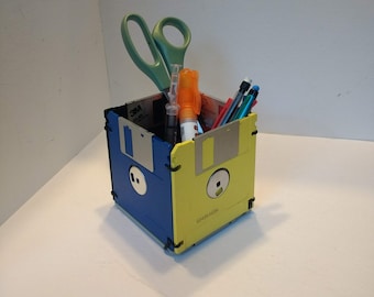 Floppy Disk Desk Organizer, Computer Nerd Gift, Recycled Floppy Desk Caddy, Pencil Supplies Holder, Succulent Planter