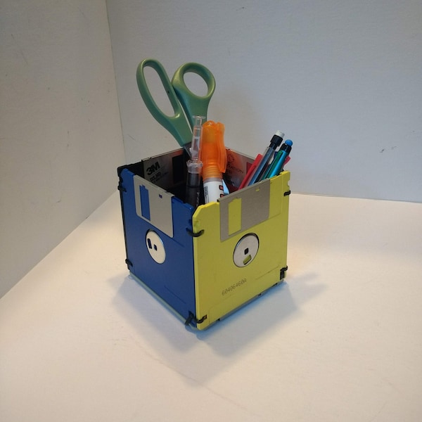 Floppy Disk Desk Organizer, Computer Nerd Gift, Recycled Floppy Desk Caddy, Pencil Supplies Holder, Succulent Planter