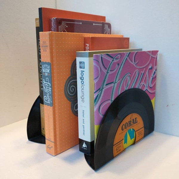 Vinyl Record Bookends, 45 RPM, Handmade Bookends, Choose Your Color